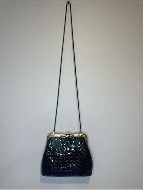 Vintage Black Sequin Crossbody Bag with Gold Frame